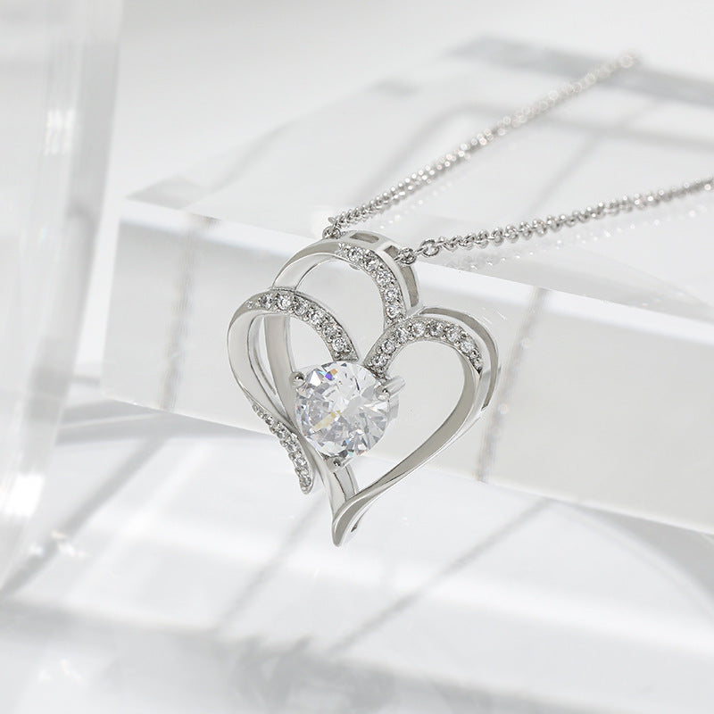 Zircon Double Love Necklace With Rhinestones Ins Personalized Heart-shaped Necklace