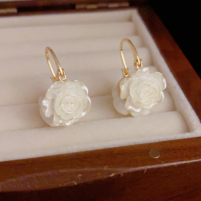 14K Gold-plated White Camellia Floral Hoop Earrings –Luxury Design