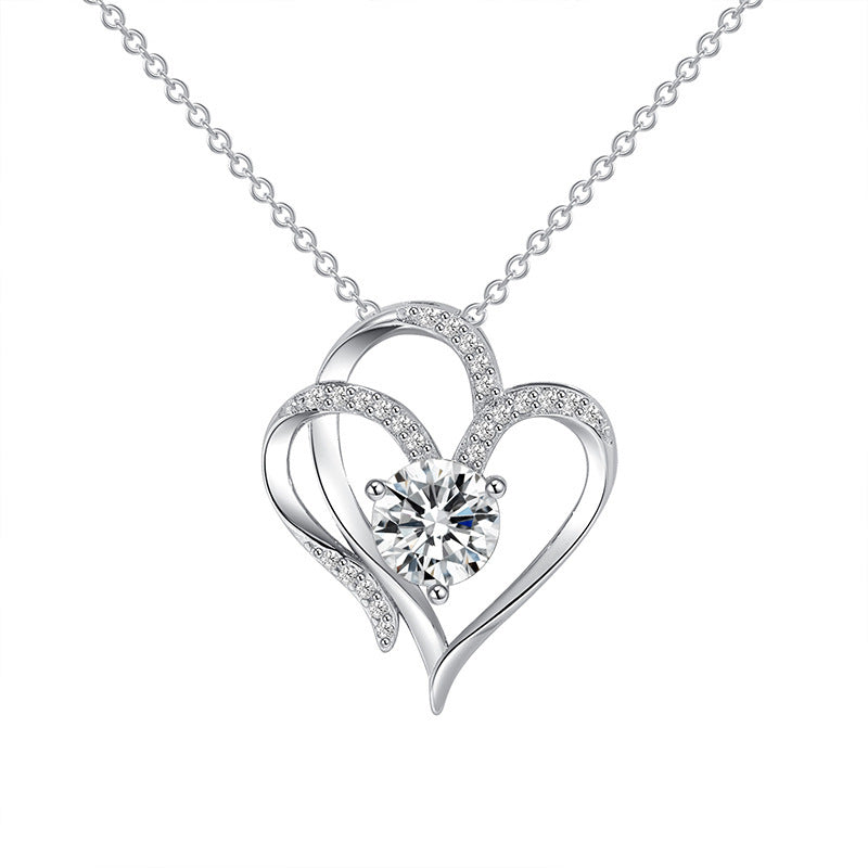 Zircon Double Love Necklace With Rhinestones Ins Personalized Heart-shaped Necklace