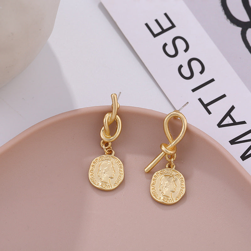 14k gold-plated Vintage Matte Irregular Creative Head Earrings