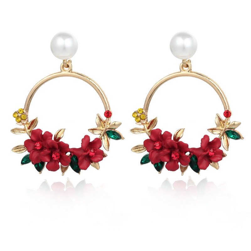 14k Trendy Cute Pink Flower Earrings with pearl