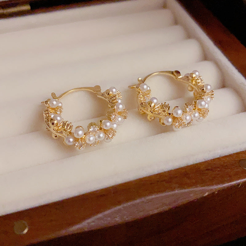 14K Gold-Plated Pearl and Zirconia Hoop Earrings