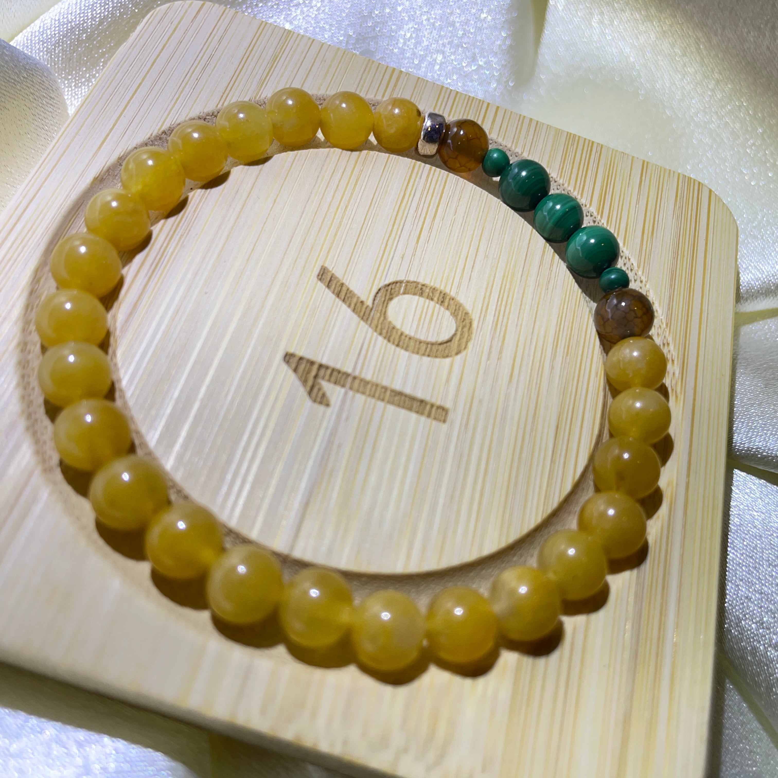 Image of a bracelet with yellow and green crystals