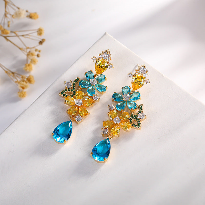 Flower Waterdrop Butterfly Colored Zircon Earrings