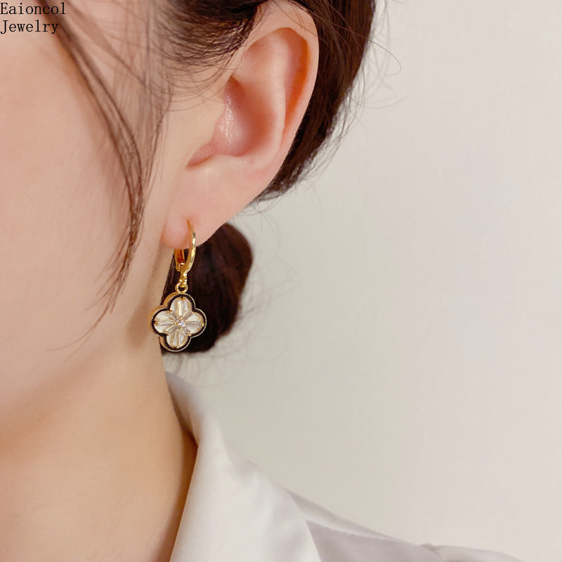 14k gold plating Chic and Delicate Four-Leaf Clover Earrrings - Unique Flower Design