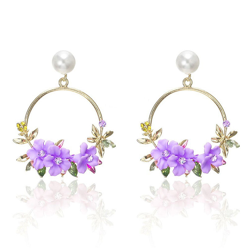 14k Trendy Cute Pink Flower Earrings with pearl