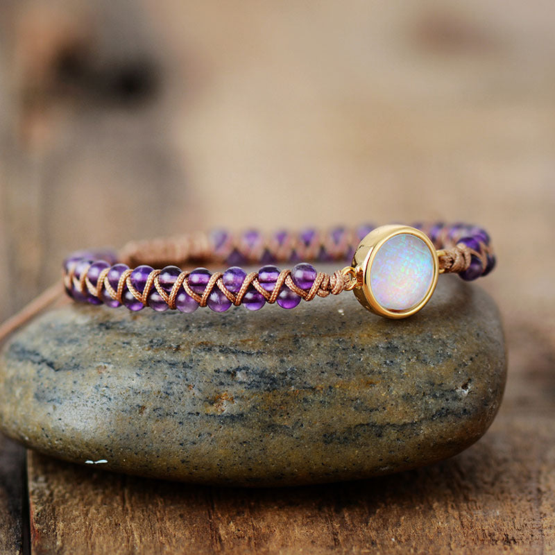 Stone Wrap Bracelets Femme Amethysts Opal String Braide