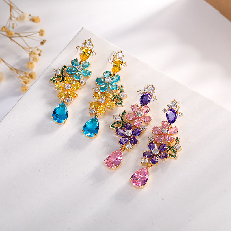 Flower Waterdrop Butterfly Colored Zircon Earrings