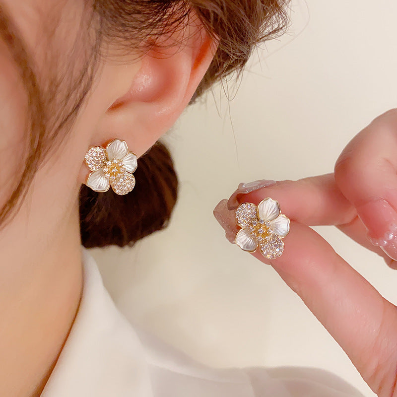 S925 Silver Needle Sweet Flower Stud Earrings-Unique Petite Design